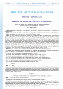 Arrêté relatif aux lieux de travail spécifiques pouvant exposer des travailleurs au radon